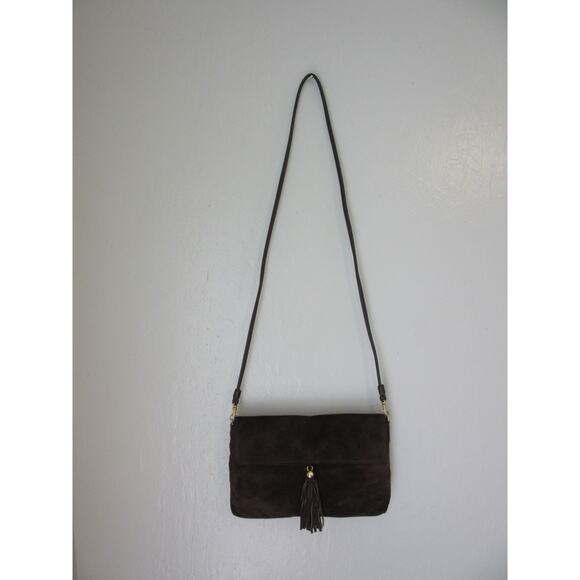LAURA SCOTT Brown Suede Leather Small Crossbody Tassel Handbag - Picture 1 of 6